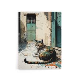 "Artery8 Street Cat Sunbathing On Cobblestone Canvas Wall Art Print - Size: W18"" x H24""" - thumbnail 1