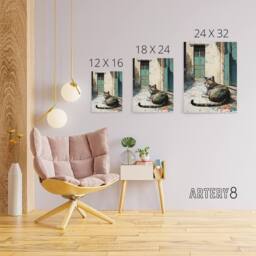"Artery8 Street Cat Sunbathing On Cobblestone Canvas Wall Art Print - Size: W18"" x H24""" - thumbnail 4