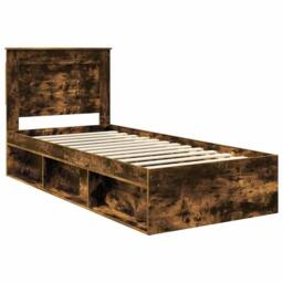 Berkfield Home Bed Frame with Headboard Smoked Oak 90 x 200 cm Solid Pine Wood in Brown - thumbnail 4