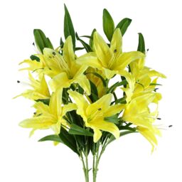 Pegdev Pack of 6 Yellow Lily Stems 100cm with 18 Silk Flowers