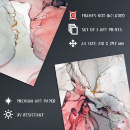 Artery8 Wall Art Print Abstract Coral Grey Agate Stone Marble Set Of 3 s Bedroom Bathroom Aesthetic Calm Pink A4 - thumbnail 4