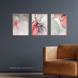 Artery8 Wall Art Print Abstract Coral Grey Agate Stone Marble Set Of 3 s Bedroom Bathroom Aesthetic Calm Pink A4 - thumbnail 2