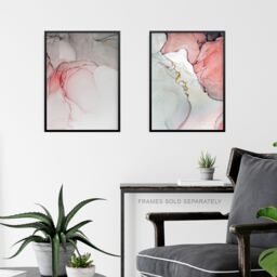 Artery8 Wall Art Print Abstract Coral Grey Agate Stone Marble Set Of 3 s Bedroom Bathroom Aesthetic Calm Pink A4 - thumbnail 6