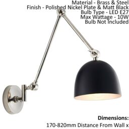Loops Wall Light - Polished Nickel Plate & Matt Black - 10W LED E27 - Dimmable in Metallics - thumbnail 2