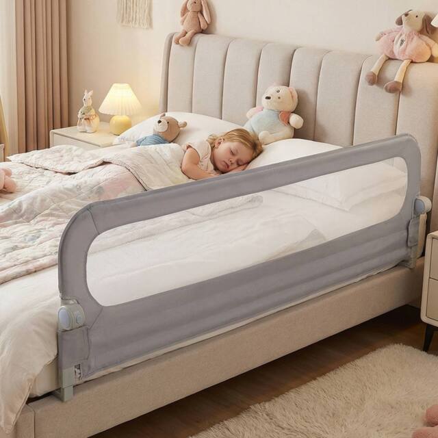 CASART Foldable Toddler Bed Rail 198 cm Long Adjustable Baby Bed Rail Guard in Grey - image 1