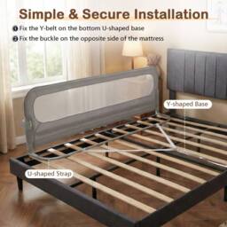 CASART Foldable Toddler Bed Rail 198 cm Long Adjustable Baby Bed Rail Guard in Grey - thumbnail 7