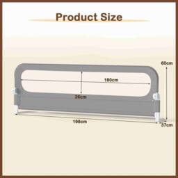 CASART Foldable Toddler Bed Rail 198 cm Long Adjustable Baby Bed Rail Guard in Grey - thumbnail 2