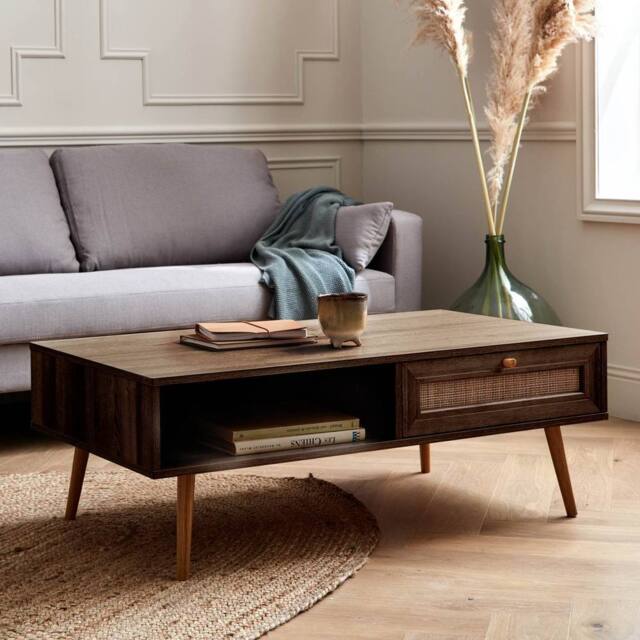 sweeek Coffee Table With Wood & Cane Effect in Dark Brown - image 1