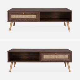 sweeek Coffee Table With Wood & Cane Effect in Dark Brown - thumbnail 2