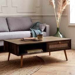sweeek Coffee Table With Wood & Cane Effect in Dark Brown - thumbnail 1