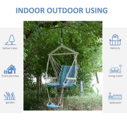 OUTSUNNY Outdoor Hammock Hanging Rope w/ Footrest Armrest Patio Swing Seat in Blue - thumbnail 6