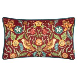 Evans Lichfield Hawthorn Birds Chenille Piped Cushion in Burgundy - Size: 30 cm x 50 cm