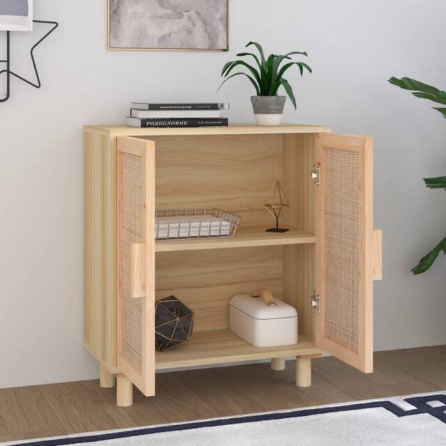 Berkfield Home Sideboard Brown 60x30x70 cm Solid Wood Pine & Natural Rattan - Size: 60 x 30 x 70 cm - image 1