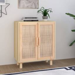Berkfield Home Sideboard Brown 60x30x70 cm Solid Wood Pine & Natural Rattan - Size: 60 x 30 x 70 cm - thumbnail 2