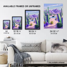 Artery8 Desert Oasis Cacti Camel Purple Green Landscape Framed Art Print - Size: A4 - thumbnail 3