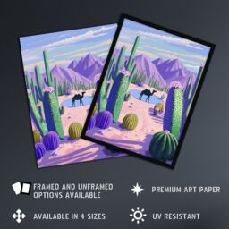 Artery8 Desert Oasis Cacti Camel Purple Green Landscape Framed Art Print - Size: A4 - thumbnail 2