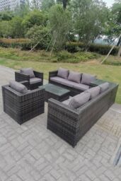 Fimous 8 Seater PE Wicker Outdoor Rattan Garden Furniture Sets Lounge Chair 2 Coffee Table in Dark Grey - thumbnail 3