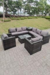Fimous 8 Seater PE Wicker Outdoor Rattan Garden Furniture Sets Lounge Chair 2 Coffee Table in Dark Grey - thumbnail 1