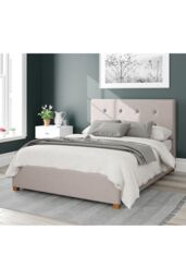 Aspire Presley Upholstered Ottoman Storage Bed, Eire Linen Fabric in Off-White - Size: King