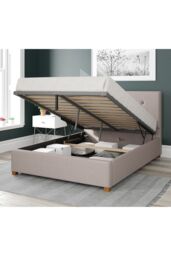Aspire Presley Upholstered Ottoman Storage Bed, Eire Linen Fabric in Off-White - Size: King - thumbnail 2