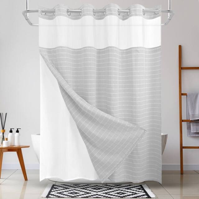 DRIFTED ROOT Grey No-Hook Jacquard Curtain with Snap Liner Magnets & Window - image 1