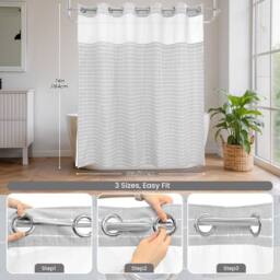 DRIFTED ROOT Grey No-Hook Jacquard Curtain with Snap Liner Magnets & Window - thumbnail 9