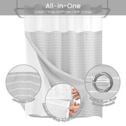 DRIFTED ROOT Grey No-Hook Jacquard Curtain with Snap Liner Magnets & Window - thumbnail 4