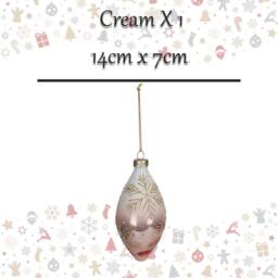 VFM e-Store Christmas Hanging Bauble Decoration 14cm x 7cm Cream X 1 - Size: 14 cm x 7 cm - thumbnail 2