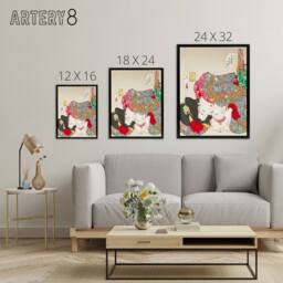 "Artery8 Yoshitoshi Woman With Pet Cat Vintage Japanese Framed Canvas Art - Size: W12"" x H16""" - thumbnail 4