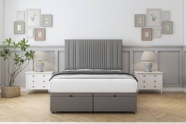 "Comfort Beds The Foxy Dumfries Ottoman Bed Set With 54"" Floor Standing Headboard in Light Grey - Size: Small Single" - image 1