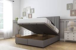 "Comfort Beds The Foxy Dumfries Ottoman Bed Set With 54"" Floor Standing Headboard in Light Grey - Size: Small Single" - thumbnail 2