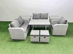 Fimous 7 Seater Rattan Garden Furniture Sets Love Sofa Reclining Chair Set in Light Grey - thumbnail 1