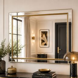 Yearn Mirrors Brass framed bevelled mirror 90.5x65cm in Gold - Size: 90.5x65 cm - thumbnail 2