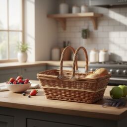 Red Hamper Wicker Rectangular Market Shopping Basket in Brown - thumbnail 2