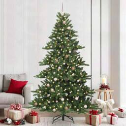 Berkfield Home Artificial Hinged Christmas Tree with 300 LEDs 240 cm PVC in Green - thumbnail 1