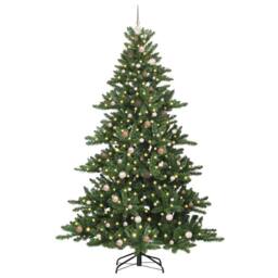 Berkfield Home Artificial Hinged Christmas Tree with 300 LEDs 240 cm PVC in Green - thumbnail 3