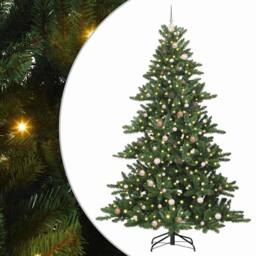 Berkfield Home Artificial Hinged Christmas Tree with 300 LEDs 240 cm PVC in Green - thumbnail 2