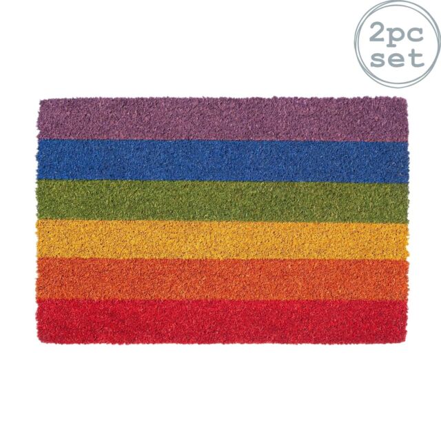 Nicola Spring Coir Door Mats - 60 x 40cm - Rainbow - Set of 2 - Size: 40 cm x 60 cm - image 1