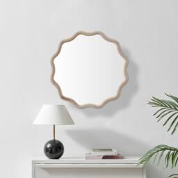 FurnitureboxUK Damaris Wood Medium 70x70cm Wavy Round Wall Mirror in Brown - Size: 70x70 cm - thumbnail 2