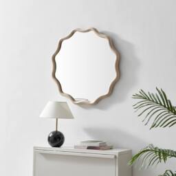 FurnitureboxUK Damaris Wood Medium 70x70cm Wavy Round Wall Mirror in Brown - Size: 70x70 cm