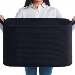 VOGREX Black Cotton Rope Collapsible Laundry Basket With Handles - thumbnail 1