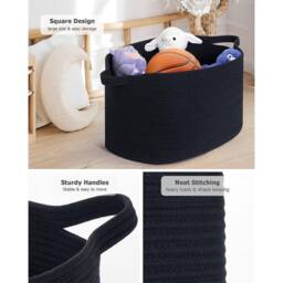 VOGREX Black Cotton Rope Collapsible Laundry Basket With Handles - thumbnail 4