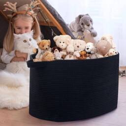 VOGREX Black Cotton Rope Collapsible Laundry Basket With Handles - thumbnail 3