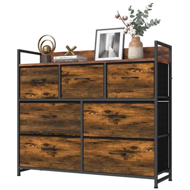 HOMCOM 7 Drawer Chest of Drawers with Top Shelf & Steel Frame Rustic Brown - image 1