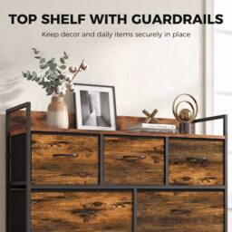 HOMCOM 7 Drawer Chest of Drawers with Top Shelf & Steel Frame Rustic Brown - thumbnail 5