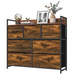 HOMCOM 7 Drawer Chest of Drawers with Top Shelf & Steel Frame Rustic Brown
