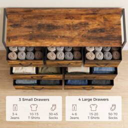 HOMCOM 7 Drawer Chest of Drawers with Top Shelf & Steel Frame Rustic Brown - thumbnail 4