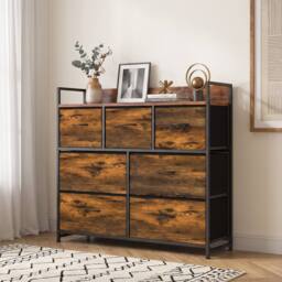 HOMCOM 7 Drawer Chest of Drawers with Top Shelf & Steel Frame Rustic Brown - thumbnail 2