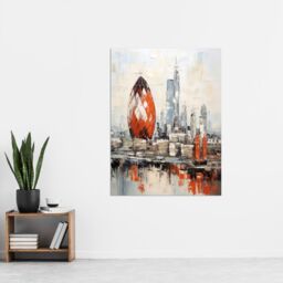 "Artery8 Wall Art Print London Skyline Abstract Oil Painting Thick Paint Red Gherkin Building River Thames England City Poster - Size: W24"" x H32""" - thumbnail 2