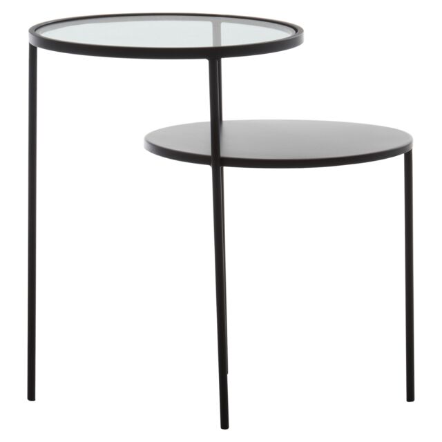 Orsina Layered Round Side Table, Metal & Glass Top Side Table, Black Side Table, Contemporary Settee Side Table - image 1